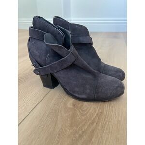 Rag & Bone Harrow Suede‎ Leather Ankle Booties Gray Block Heel Women's Shoes